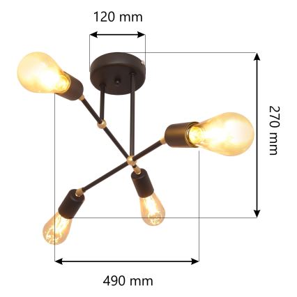 Пристельова люстра ROSETTE 4xE27/15W/230V чорний/золотий