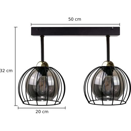 Пристельова люстра SOLO BLACK 2xE27/60W/230V чорний/золотий