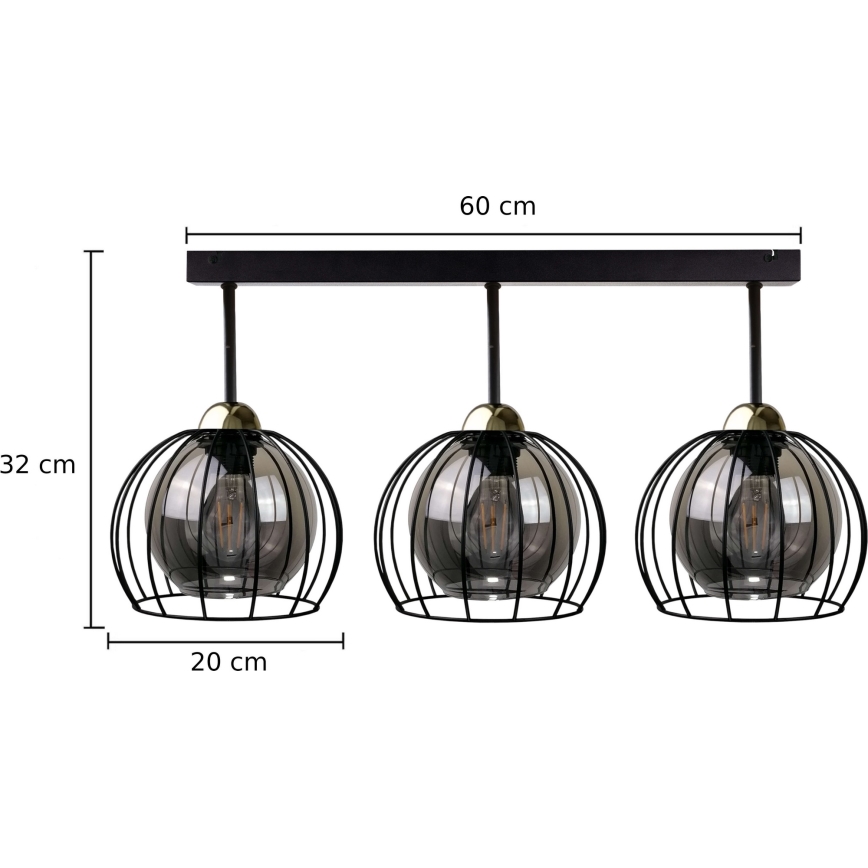 Пристельова люстра SOLO BLACK 3xE27/60W/230V чорний/золотий