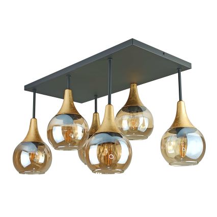 Пристельова люстра SOMA 6xE27/60W/230V чорний/золотий/димчастий бежевий