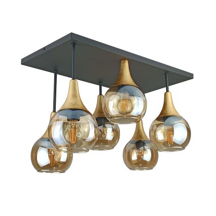 Пристельова люстра SOMA 6xE27/60W/230V чорний/золотий/димчастий бежевий