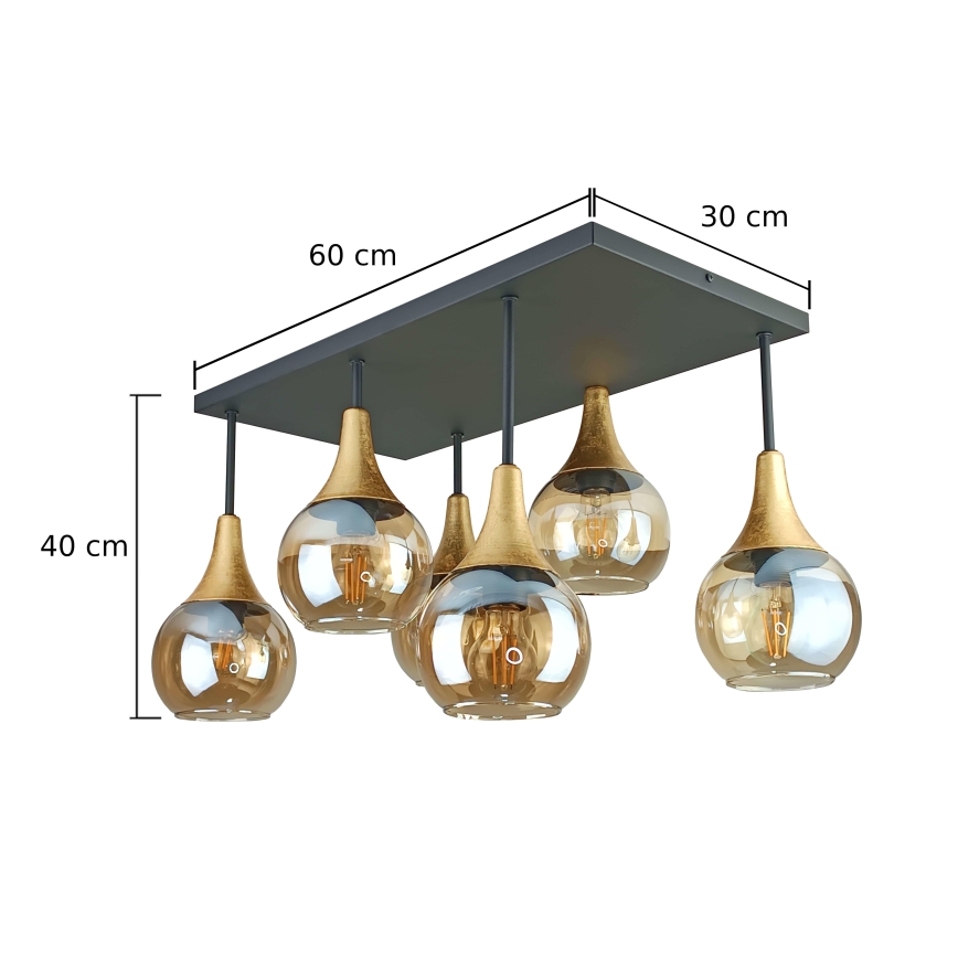 Пристельова люстра SOMA 6xE27/60W/230V чорний/золотий/димчастий бежевий