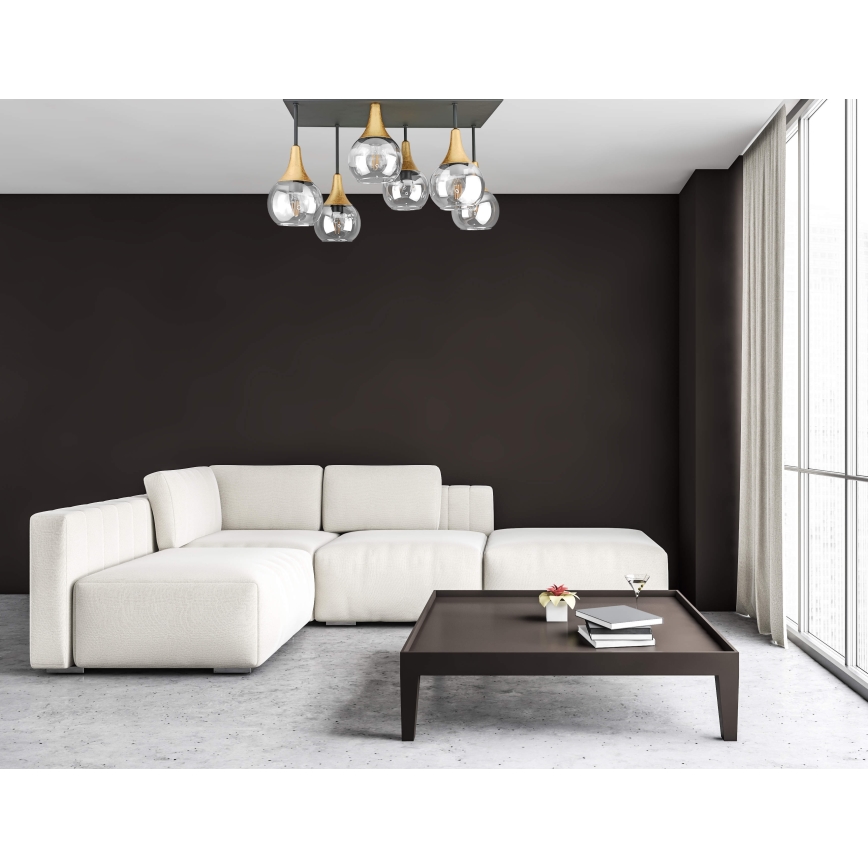 Пристельова люстра SOMA 6xE27/60W/230V чорний/золотий/прозорий