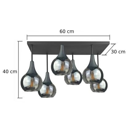 Пристельова люстра SOMA 6xE27/60W/230V чорний/димчастий чорний