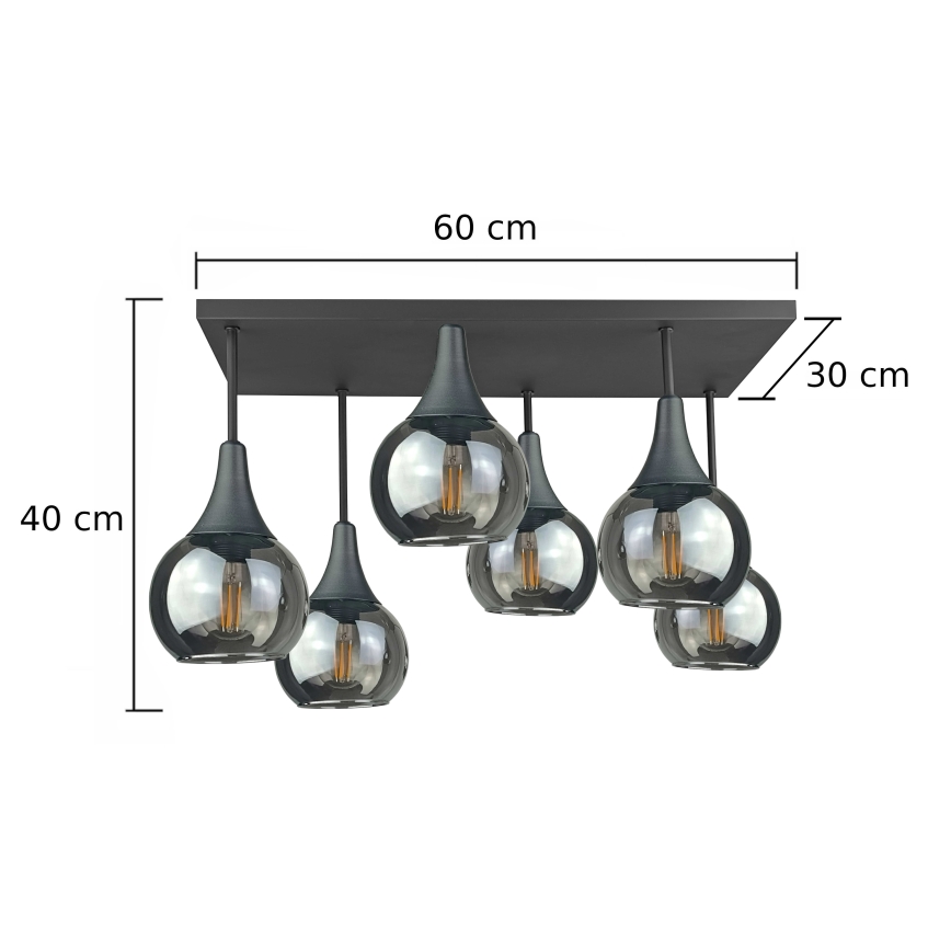 Пристельова люстра SOMA 6xE27/60W/230V чорний/димчастий чорний