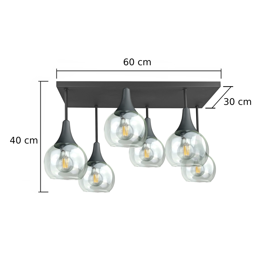 Пристельова люстра SOMA 6xE27/60W/230V чорний/прозорий