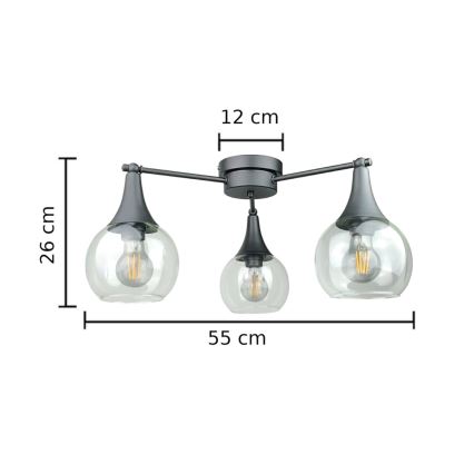 Пристельова люстра STAR 3xE27/60W/230V чорний/прозорий