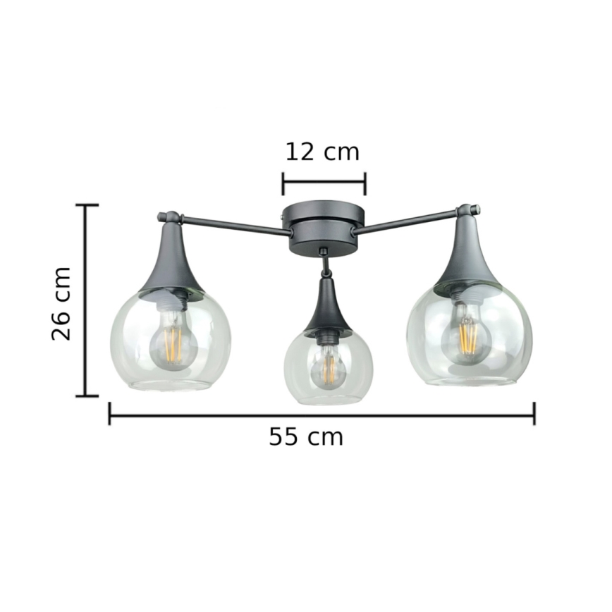 Пристельова люстра STAR 3xE27/60W/230V чорний/прозорий
