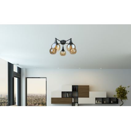 Пристельова люстра STAR 5xE27/60W/230V чорний/димчастий бежевий