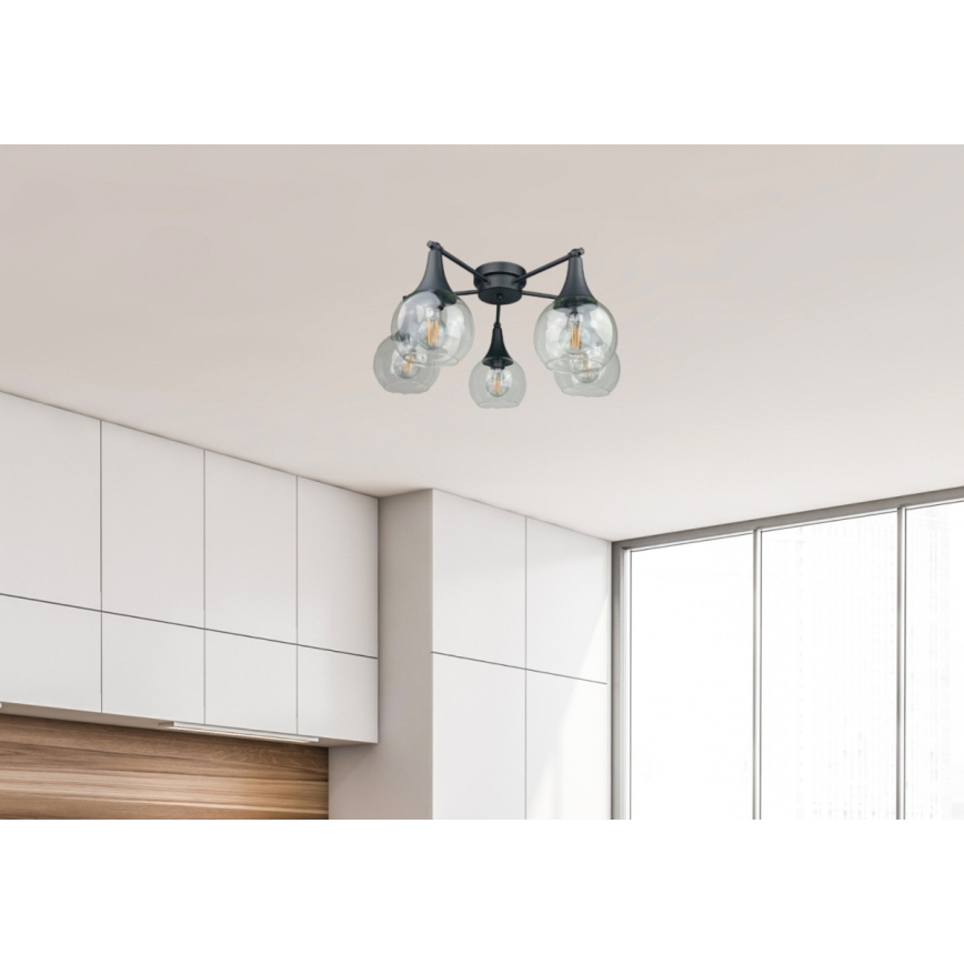 Пристельова люстра STAR 5xE27/60W/230V чорний/прозорий