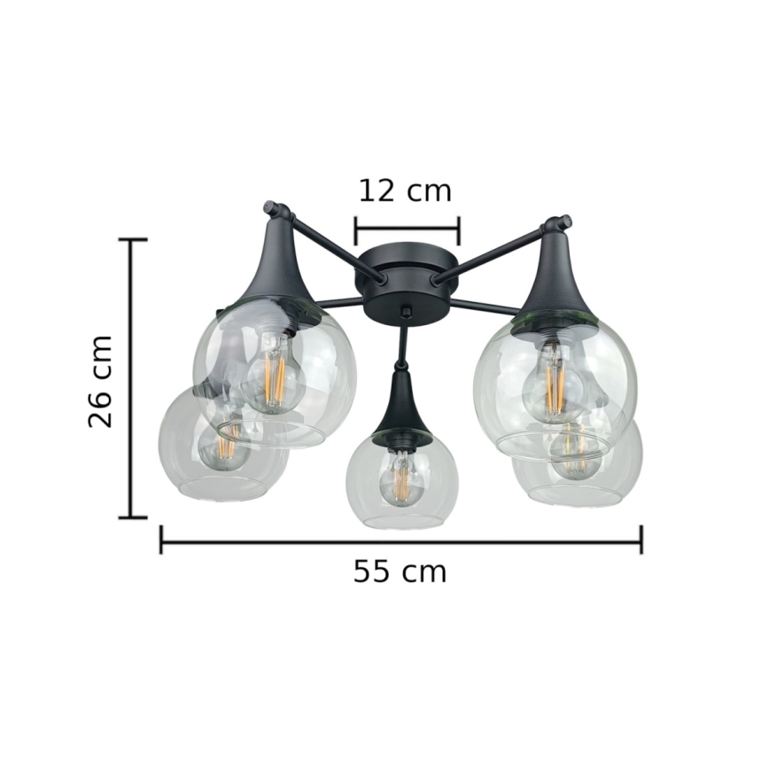 Пристельова люстра STAR 5xE27/60W/230V чорний/прозорий