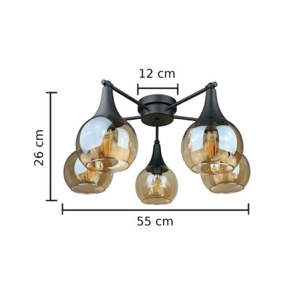 Пристельова люстра STAR 5xE27/60W/230V чорний/димчастий бежевий
