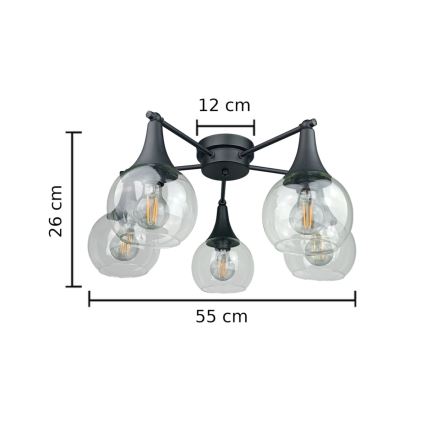 Пристельова люстра STAR 5xE27/60W/230V чорний/прозорий