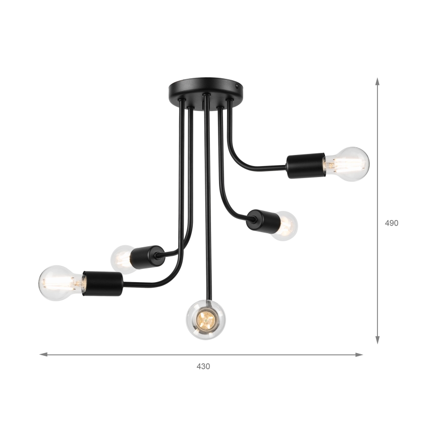 Пристельова люстра TRINITY 5xE27/15W/230V чорний