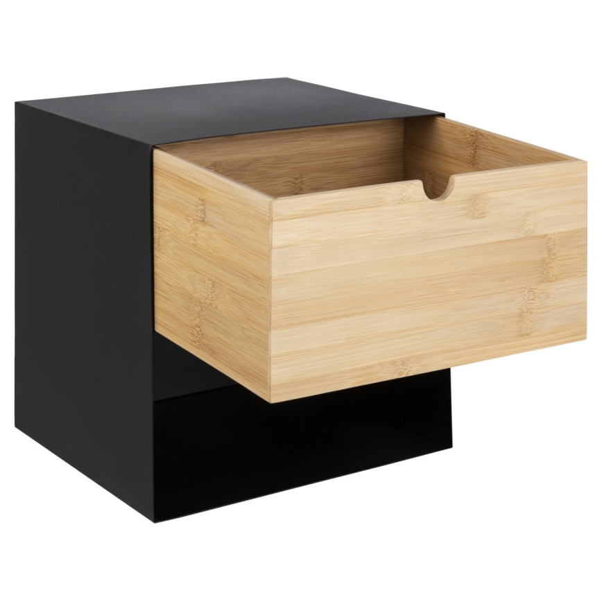 Прикроватная тумбочка BEKIM с возможностью настенного крепления, черная/бамбук