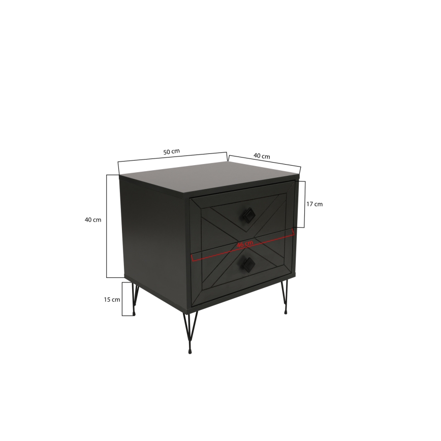 Прикроватная тумба LUNA 55x50 см антрацит/черный