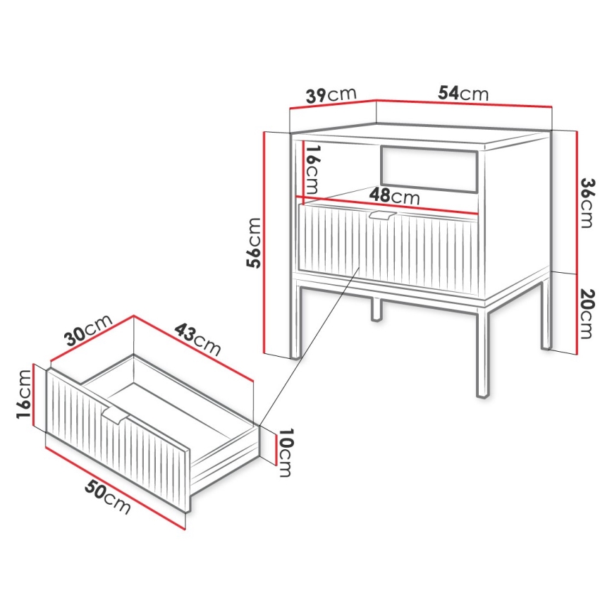 Прикроватная тумба NOVA 56x54 см серый/черный