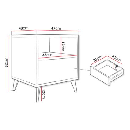 Прикроватная тумба OVESSI 52x47 см черный/дуб ремесленный