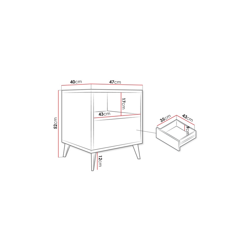 Прикроватная тумба OVESSI 52x47 см черный/дуб ремесленный