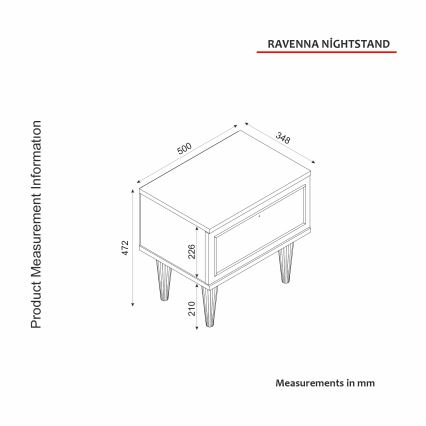 Прикроватная тумба RAVENNA 47,2x50 см белая/черная/золотая