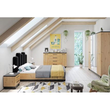 Прикроватная тумбочка VERRU 46x45 см дуб артезан/черный