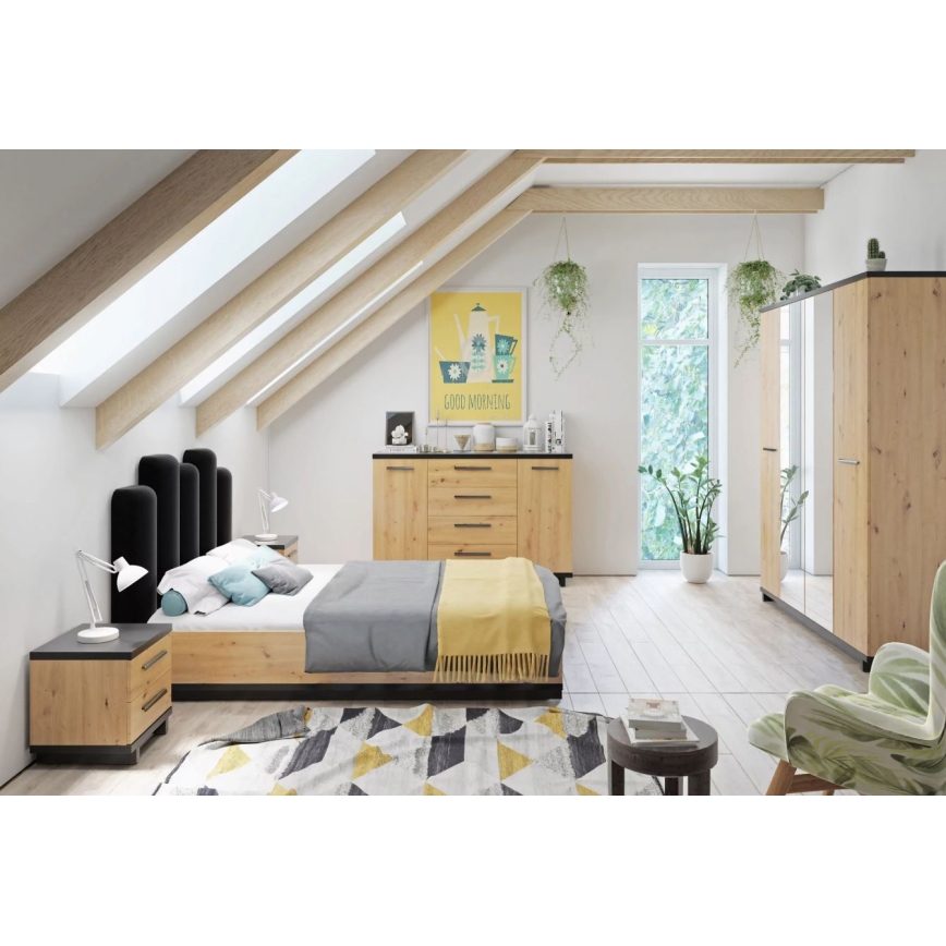 Прикроватная тумбочка VERRU 46x45 см дуб артезан/черный