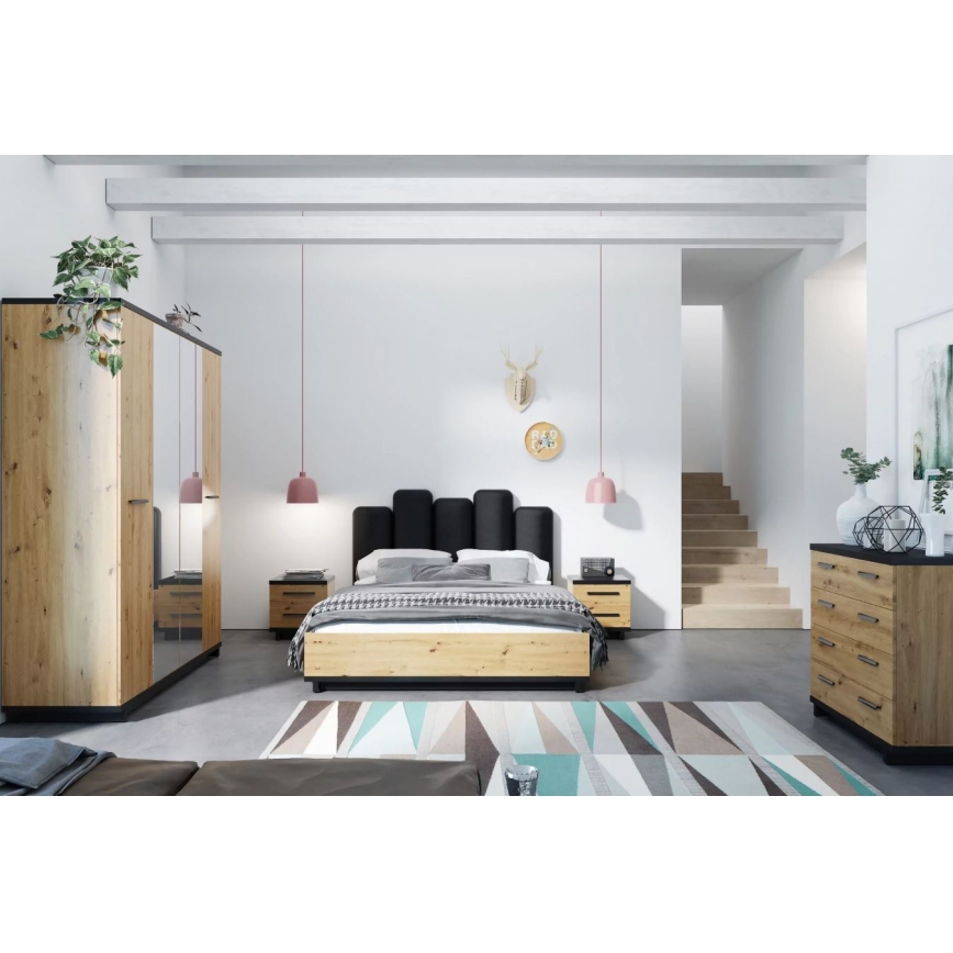 Прикроватная тумбочка VERRU 46x45 см дуб артезан/черный