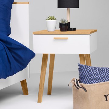 Прикроватная тумбочка FRISK 60x48 см, натуральный дуб/белый