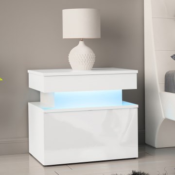 Прикроватная тумбочка GLOSSA 55x51 см с LED-подсветкой, белая/глянцевая