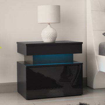 Прикроватная тумбочка с LED-подсветкой GLOSSA 51x55 см чёрная/глянцевая