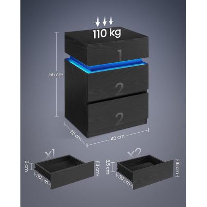 Прикроватная тумбочка SMARTIE с подсветкой, чёрная