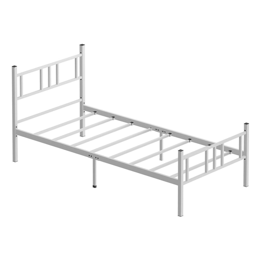 Прочная металлическая односпальная кровать PIRON 90x200 см, белая, максимальная нагрузка 120 кг
