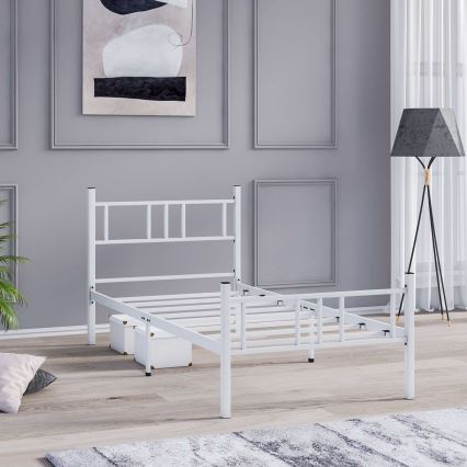 Прочная металлическая односпальная кровать PIRON 90x200 см, белая, максимальная нагрузка 120 кг