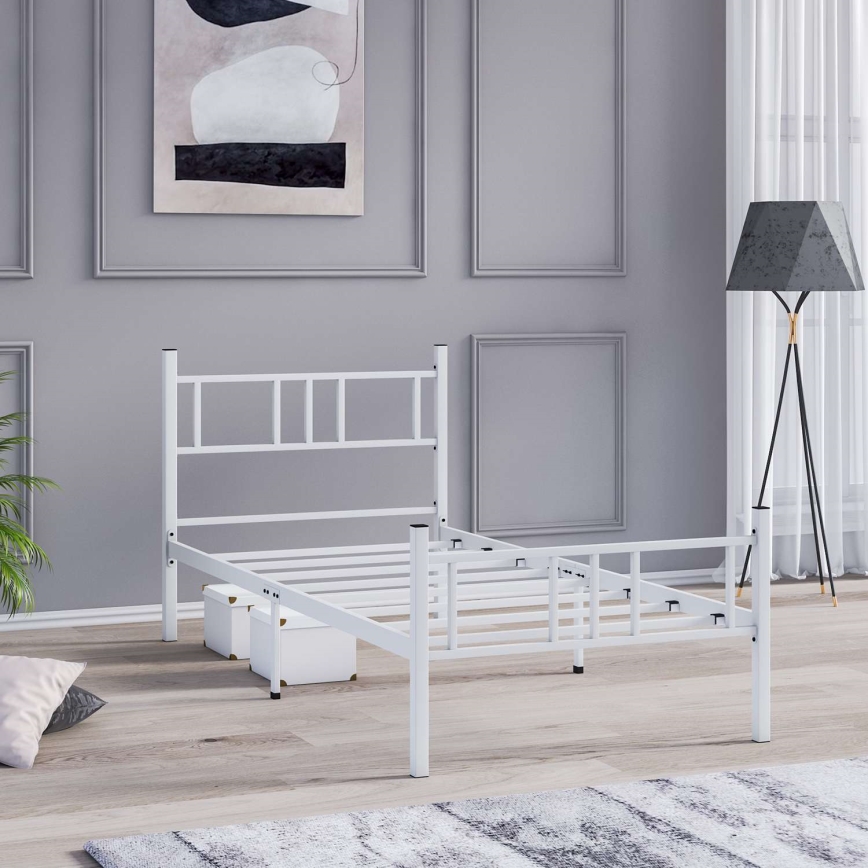 Прочная металлическая односпальная кровать PIRON 90x200 см, белая, максимальная нагрузка 120 кг