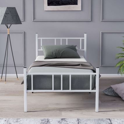 Прочная металлическая односпальная кровать PIRON 90x200 см, белая, максимальная нагрузка 120 кг