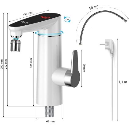 Проточний водонагрівач з LED-дисплеєм 3000 Вт/230 В IPX4 білий