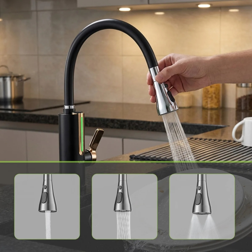 Проточний водонагрівач з LED-дисплеєм 3000 Вт/230 В IPX4, чорний