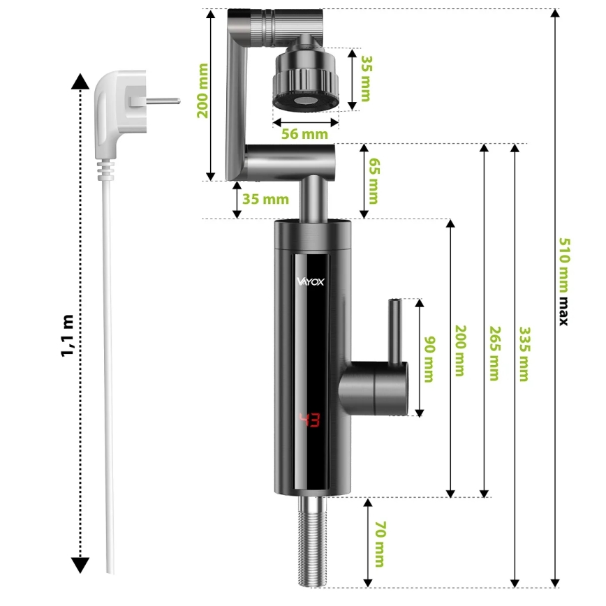 Проточний водонагрівач з LED дисплеєм 3000W/230V IPX4 антрацит