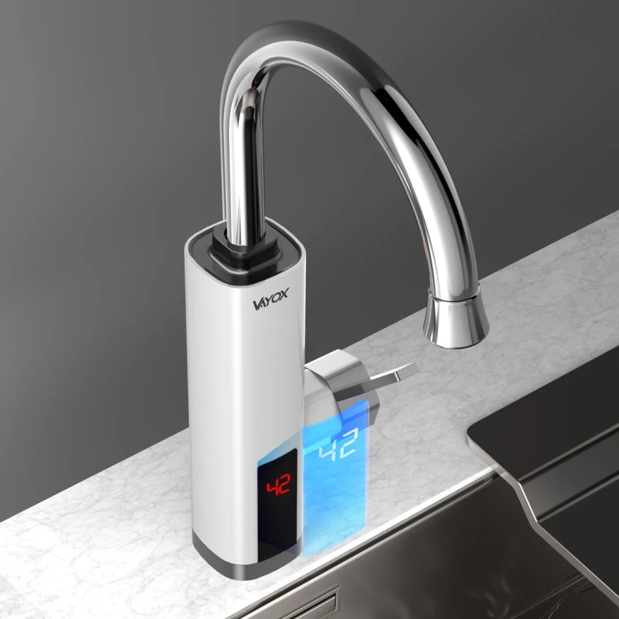 Проточний водонагрівач з LED дисплеєм 3000W/230V IPX4 білий