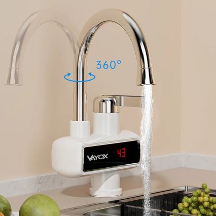 Проточний водонагрівач з LED дисплеєм 3000W/230V IPX4 білий