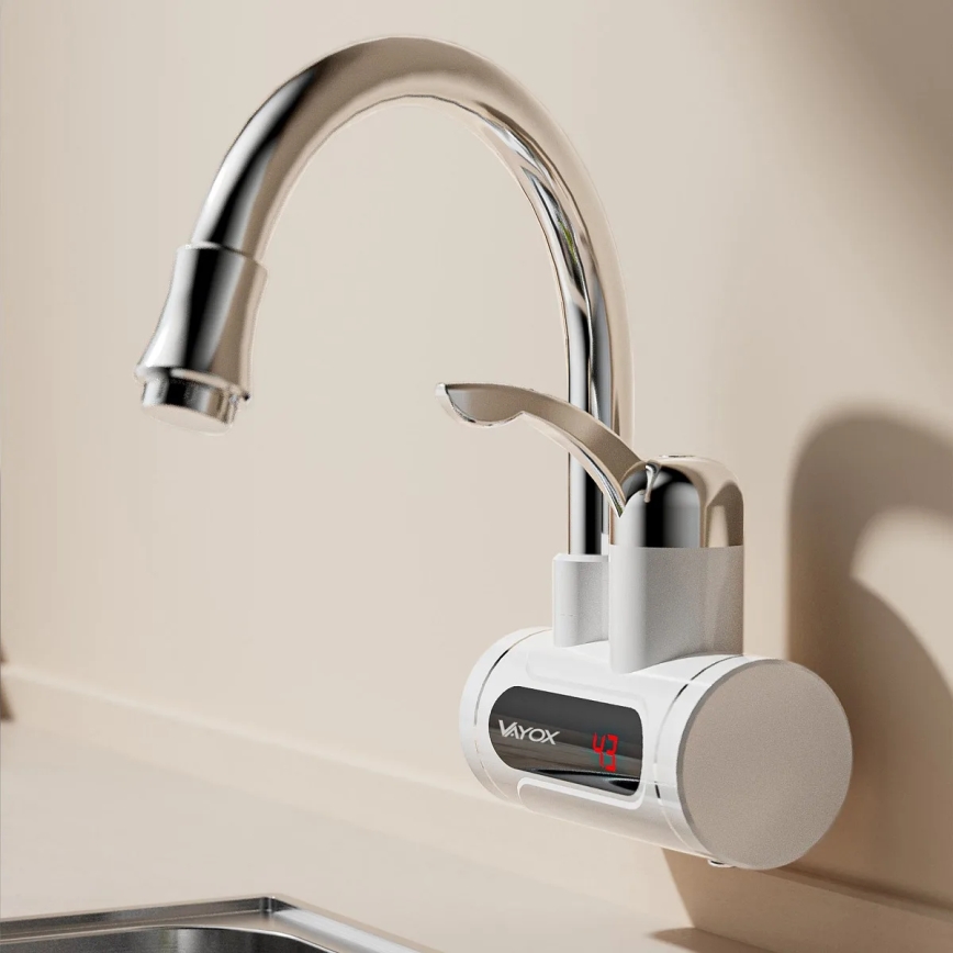 Проточний водонагрівач з LED дисплеєм 3000W/230V IPX4 білий