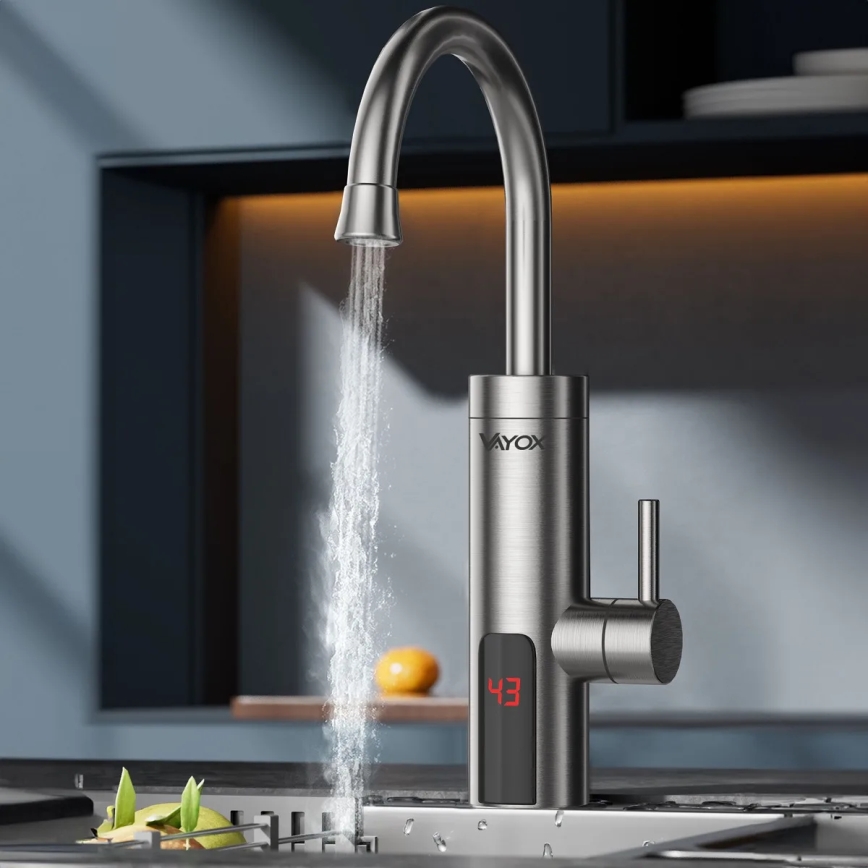 Проточний водонагрівач з LED дисплеєм 3000W/230V IPX4 нержавіюча сталь