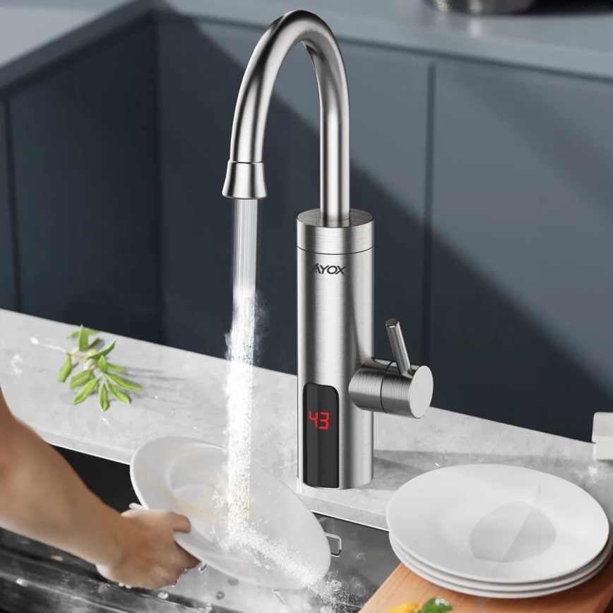 Проточний водонагрівач з LED дисплеєм 3000W/230V IPX4 нержавіюча сталь