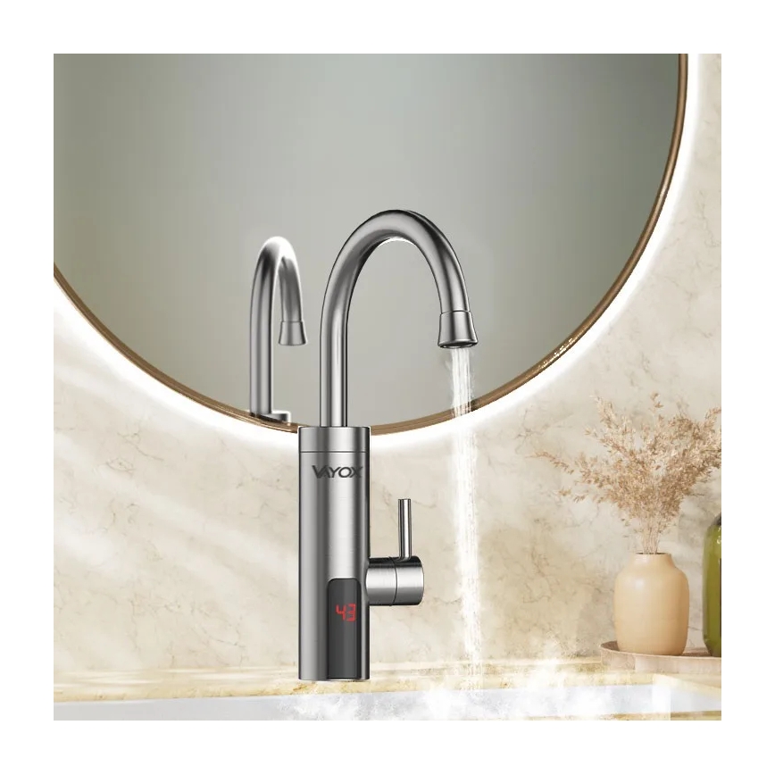 Проточний водонагрівач з LED дисплеєм 3000W/230V IPX4 нержавіюча сталь