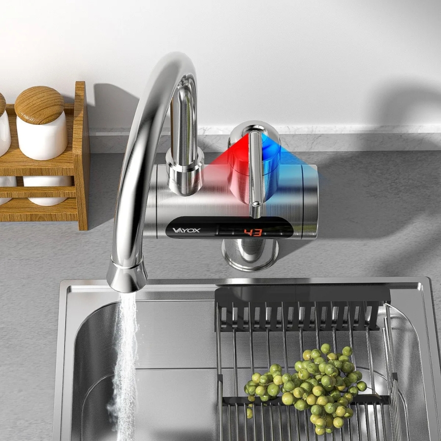 Проточний водонагрівач з LED дисплеєм 3000W/230V IPX4 нержавіюча сталь