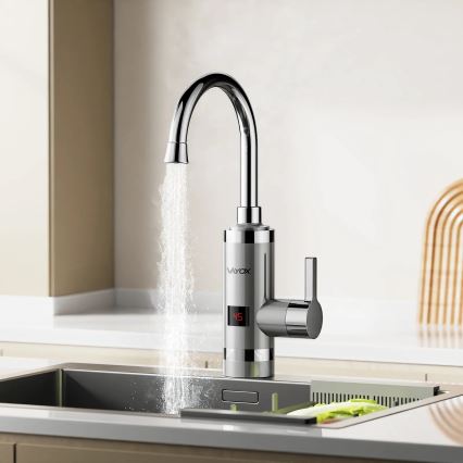 Проточний водонагрівач з LED дисплеєм 3000W/230V IPX4 нержавіюча сталь