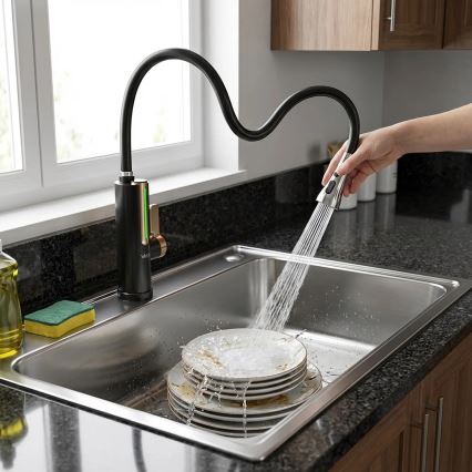 Проточный водонагреватель с LED-дисплеем 3000 Вт/230 В IPX4 черный/золотой