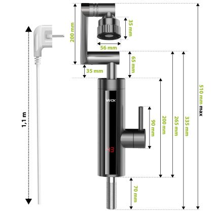Проточный водонагреватель со светодиодным дисплеем 3000W/230V IPX4 антрацит