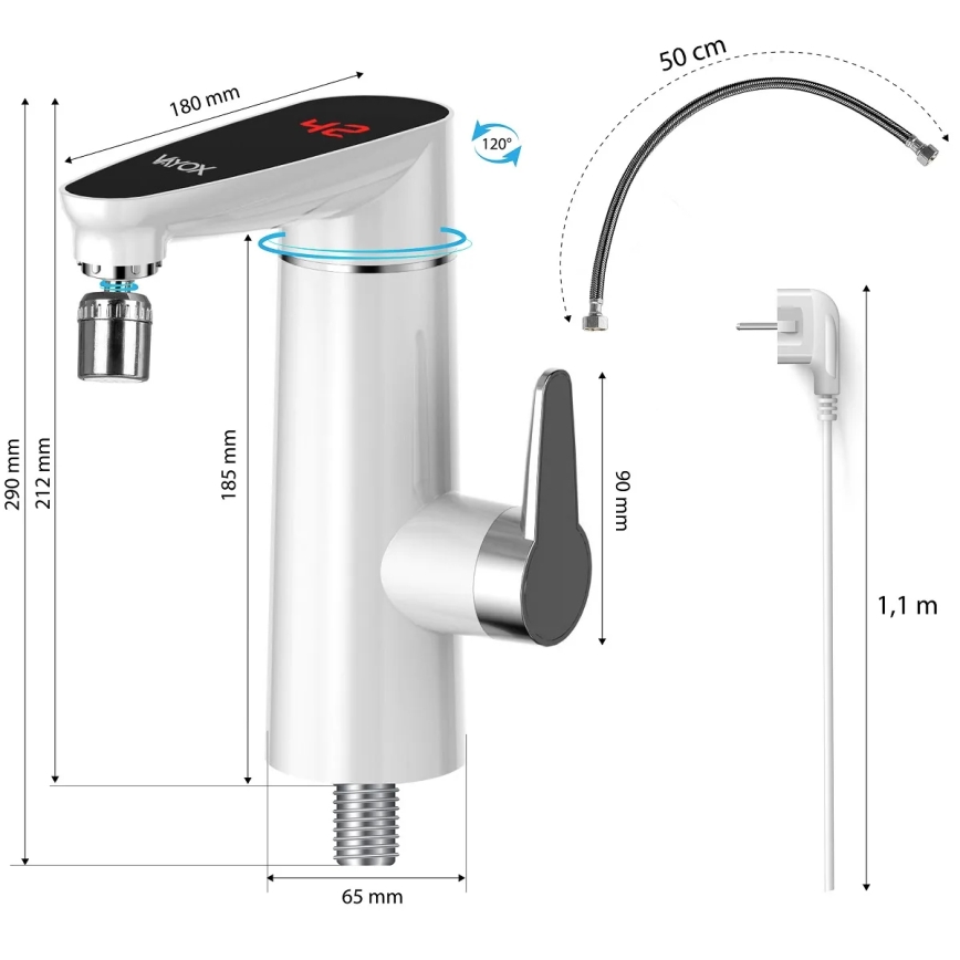 Проточный водонагреватель со светодиодным дисплеем 3000W/230V IPX4 белый