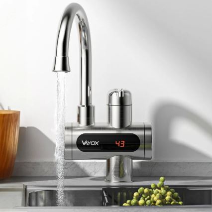 Проточный водонагреватель со светодиодным дисплеем 3000W/230V IPX4 нержавеющая сталь